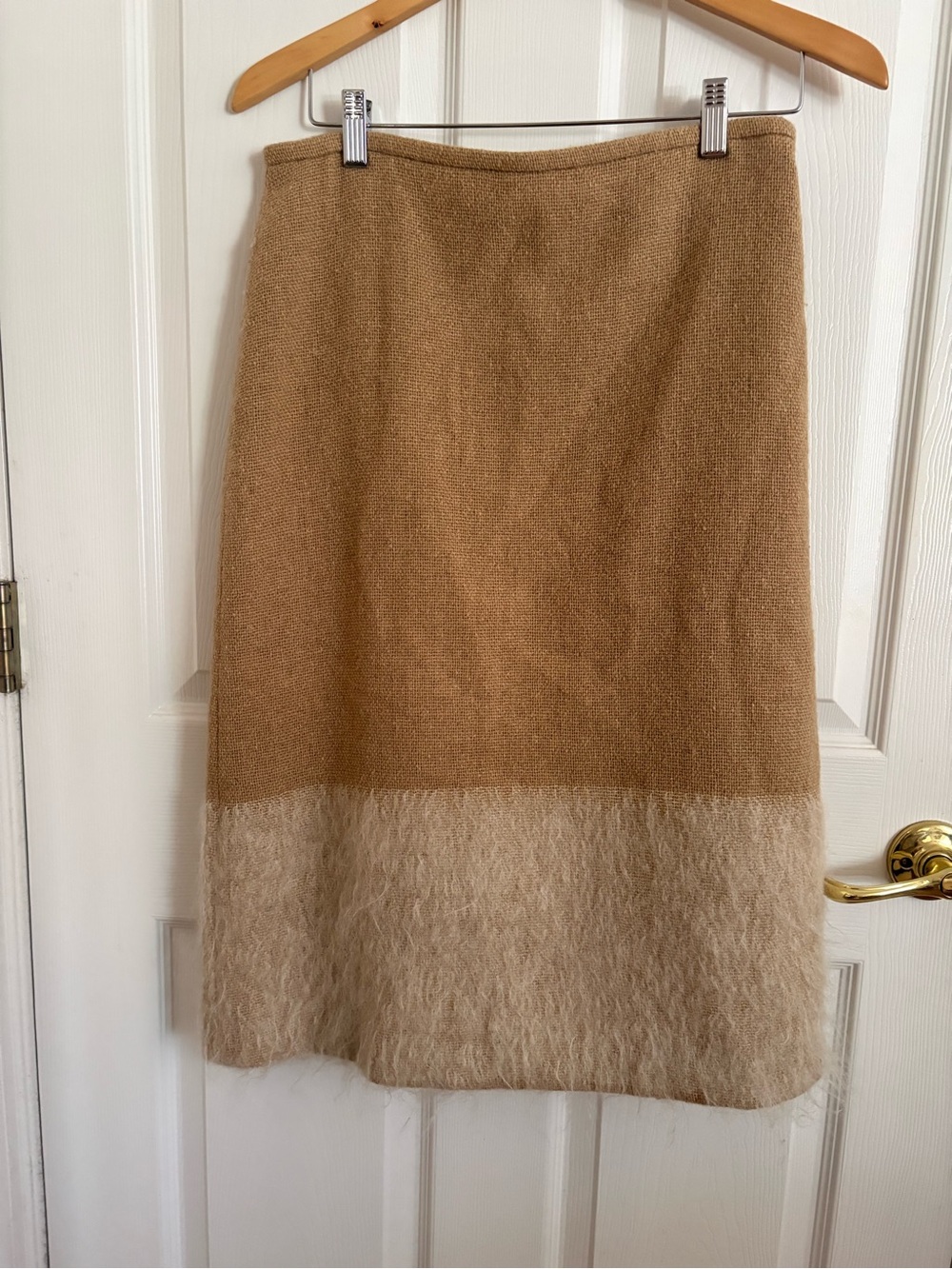 French Connection Camel and Cream Two-Tone Knit Midi Skirt